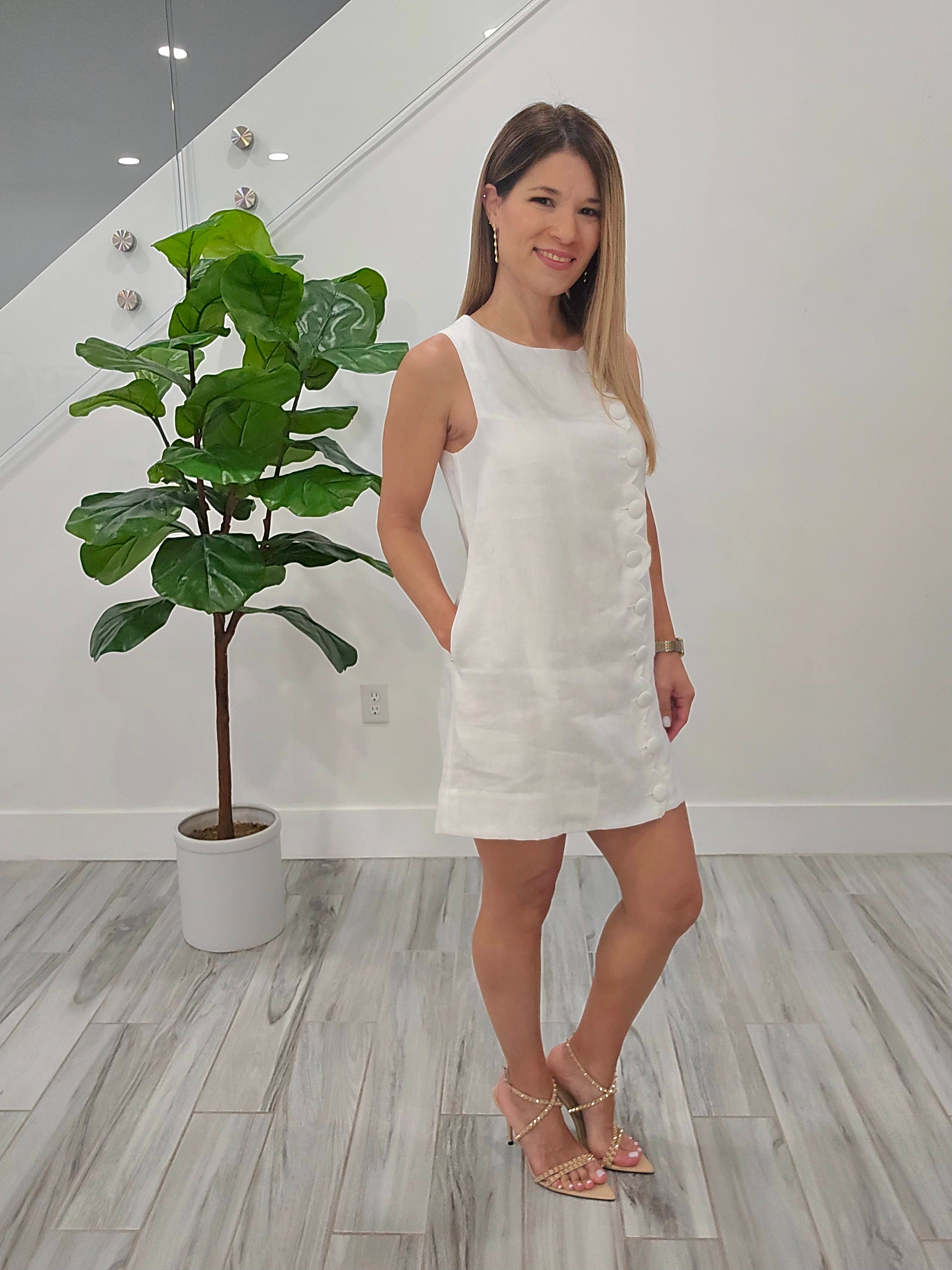 LINEN Off White Detailed Dress