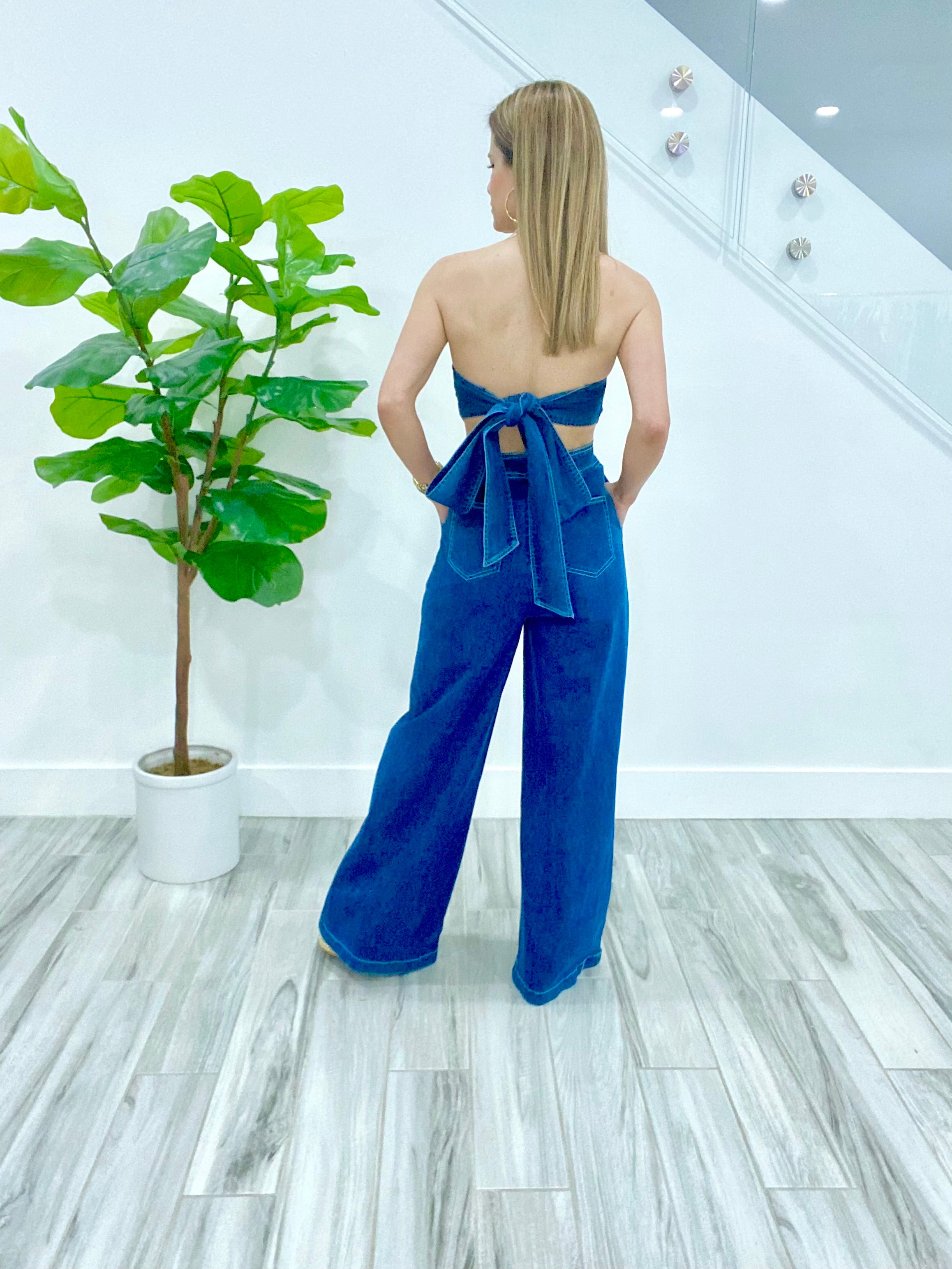 Open Back Denim Jumpsuit