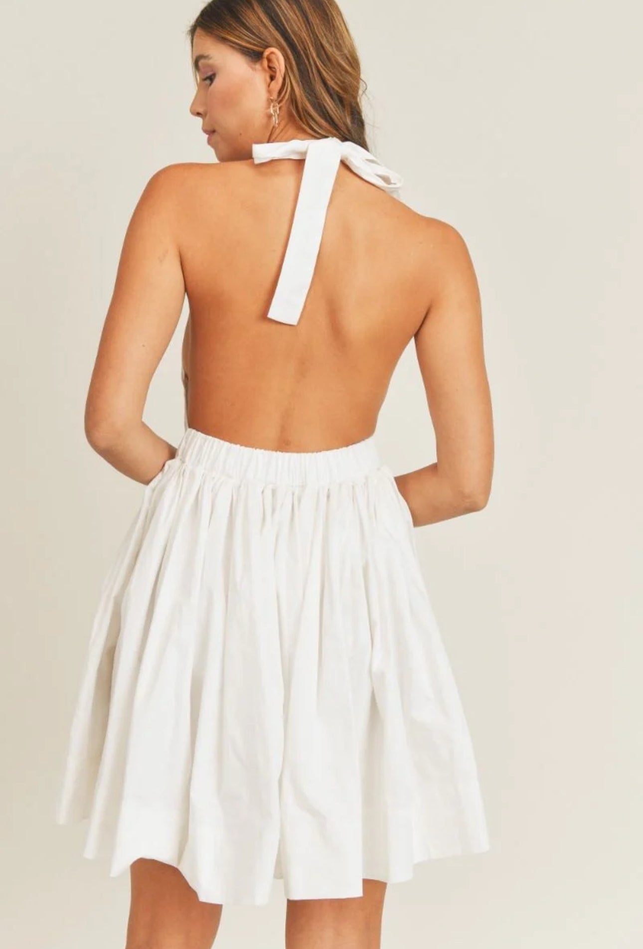 COTTON OPEN BACK HALTER MINI DRESS