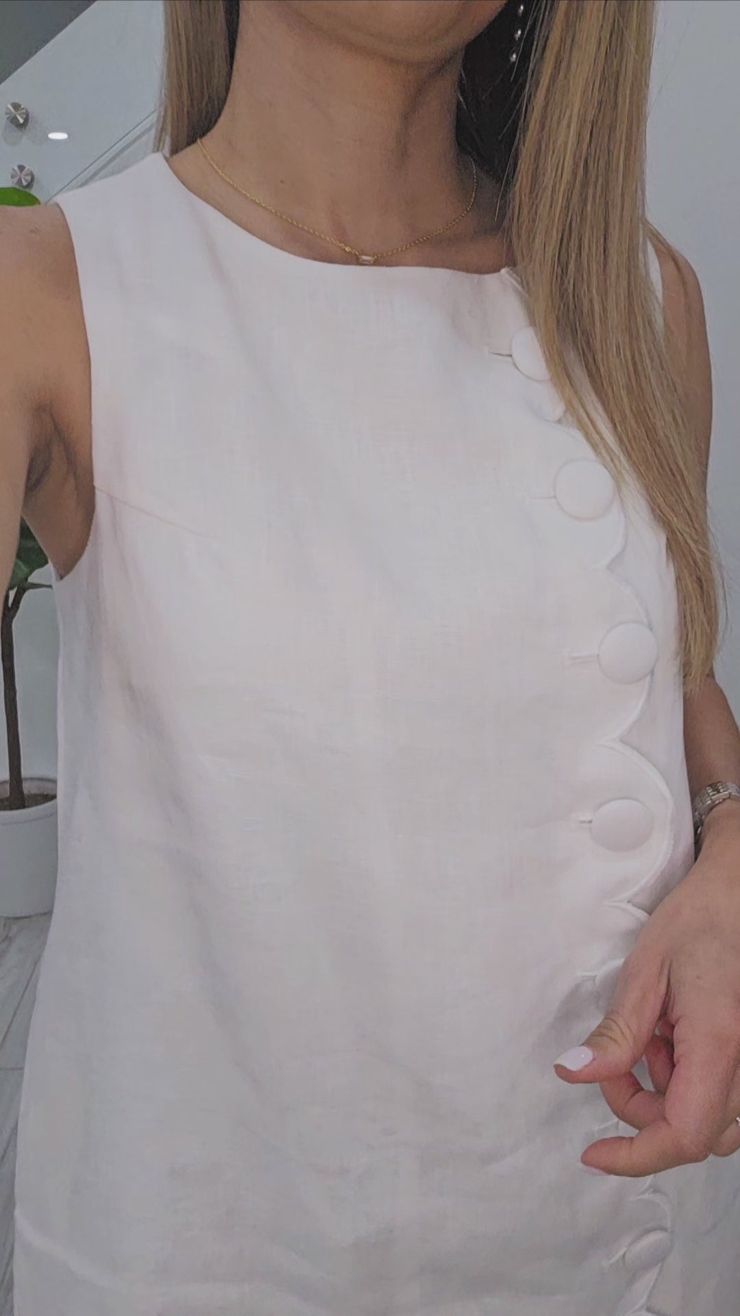 LINEN Off White Detailed Dress