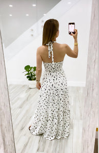 White and Black Halter Dress