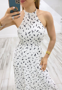 White and Black Halter Dress