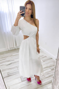 Romantic One Shoulder White Dress