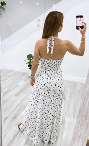 White and Black Halter Dress