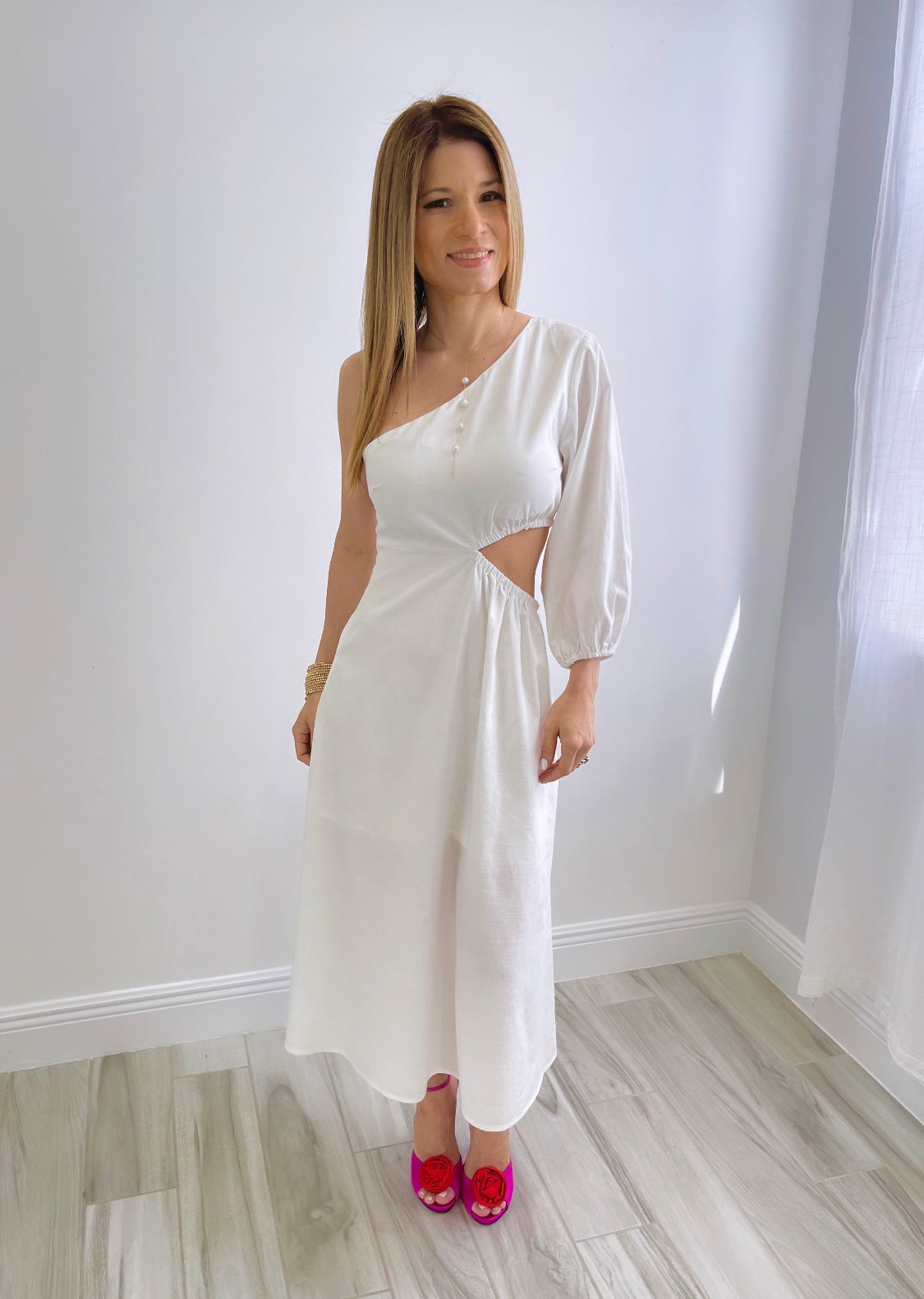 Romantic One Shoulder White Dress