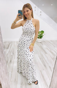 White and Black Halter Dress