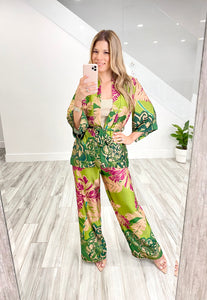 Lin Print Floral Pants (Green) (Matching  cardigan available, Lin Cardigan)